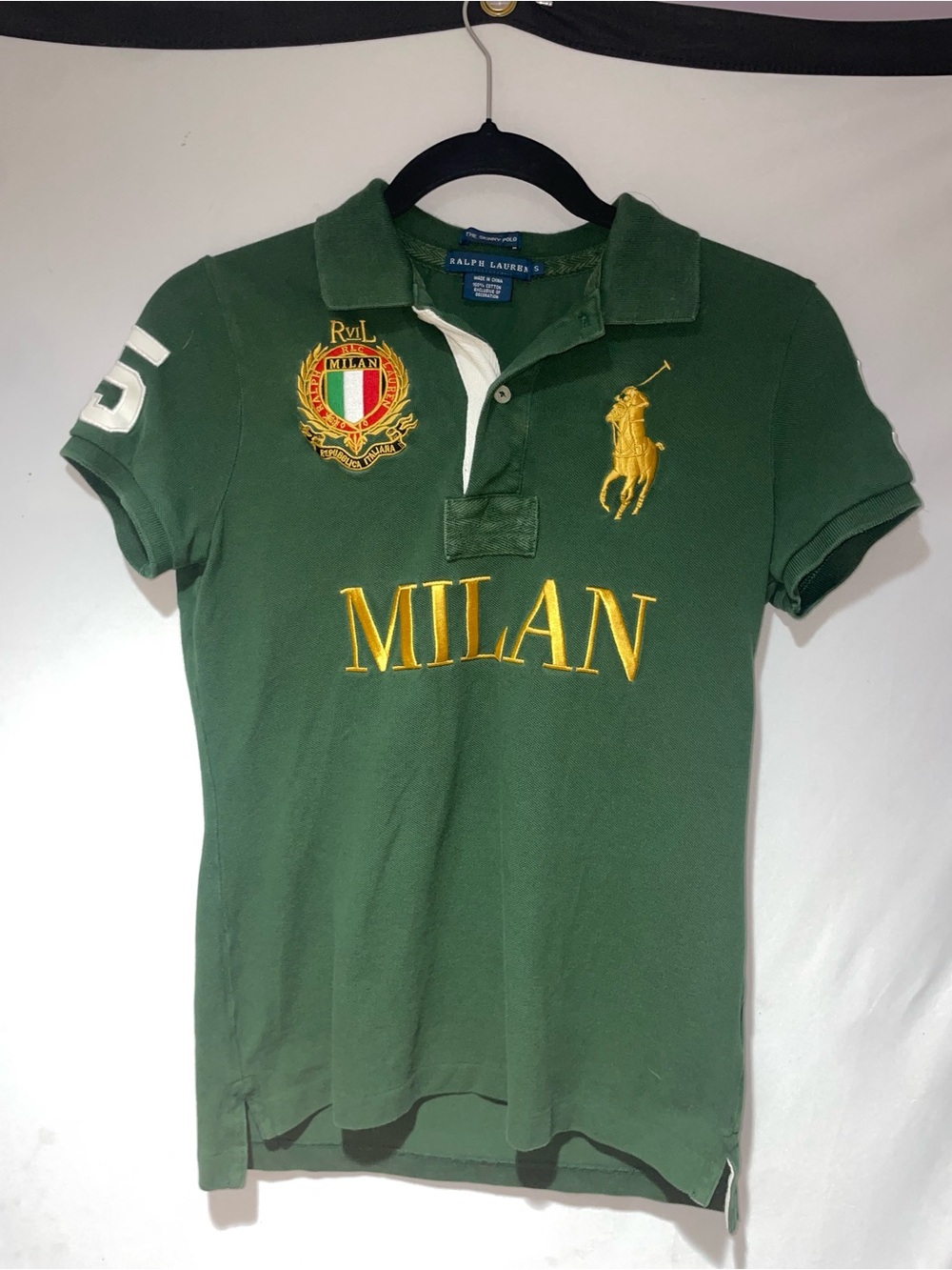 Ralph Lauren Green Polo with Gold Milan Embroidery